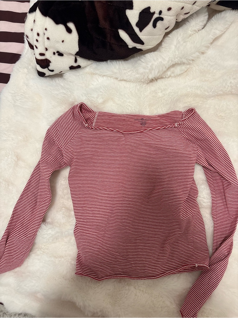 Brandy Melville Red and White Striped Boatneck Long Sleeve Top